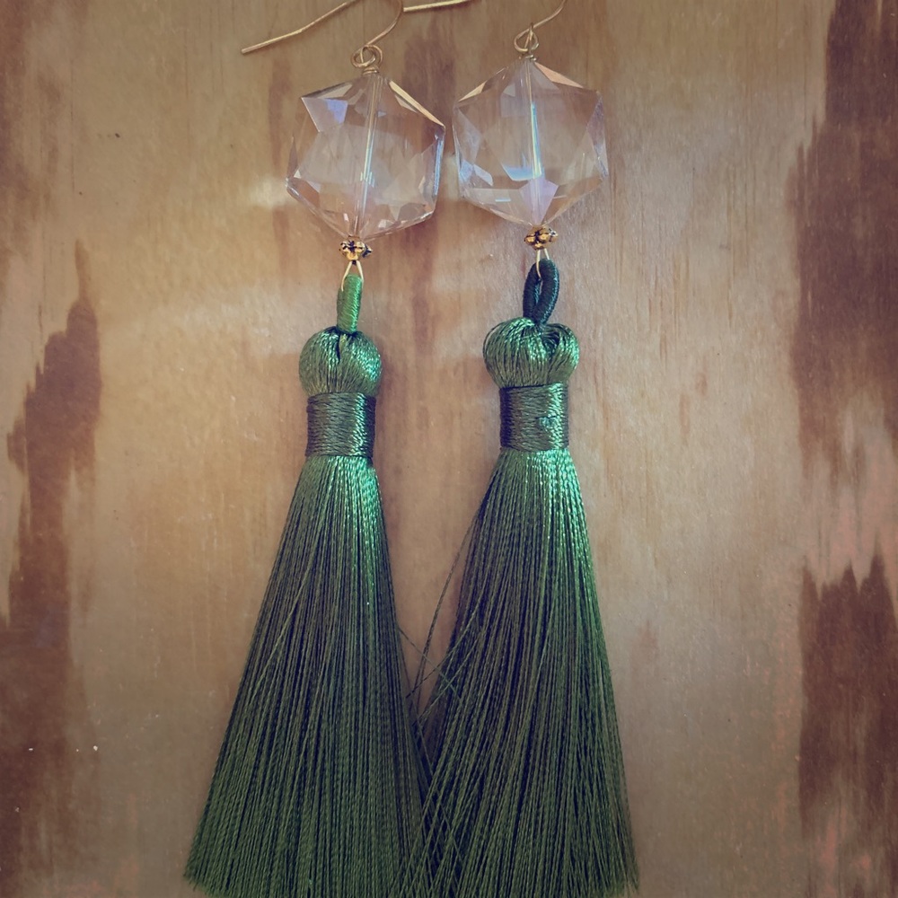 Hand made Green fringe earrings